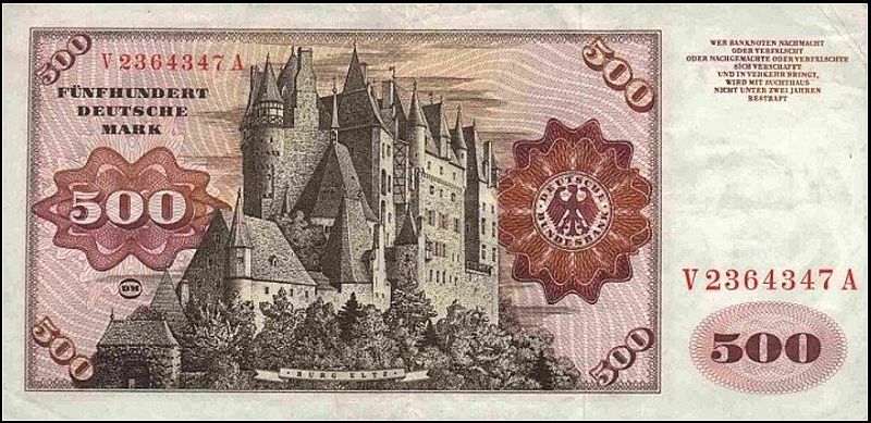 Замок Эльц (Burg Eltz) на банкноте номиналом 500 марок