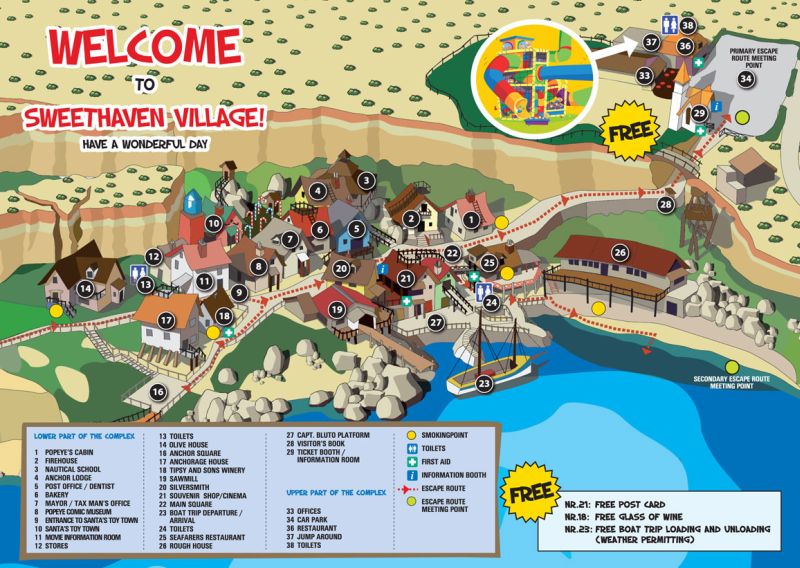 План, карта, Деревня Попай (Popeye Village), бухта Анкор-Бэй, Меллиеха, Мальта