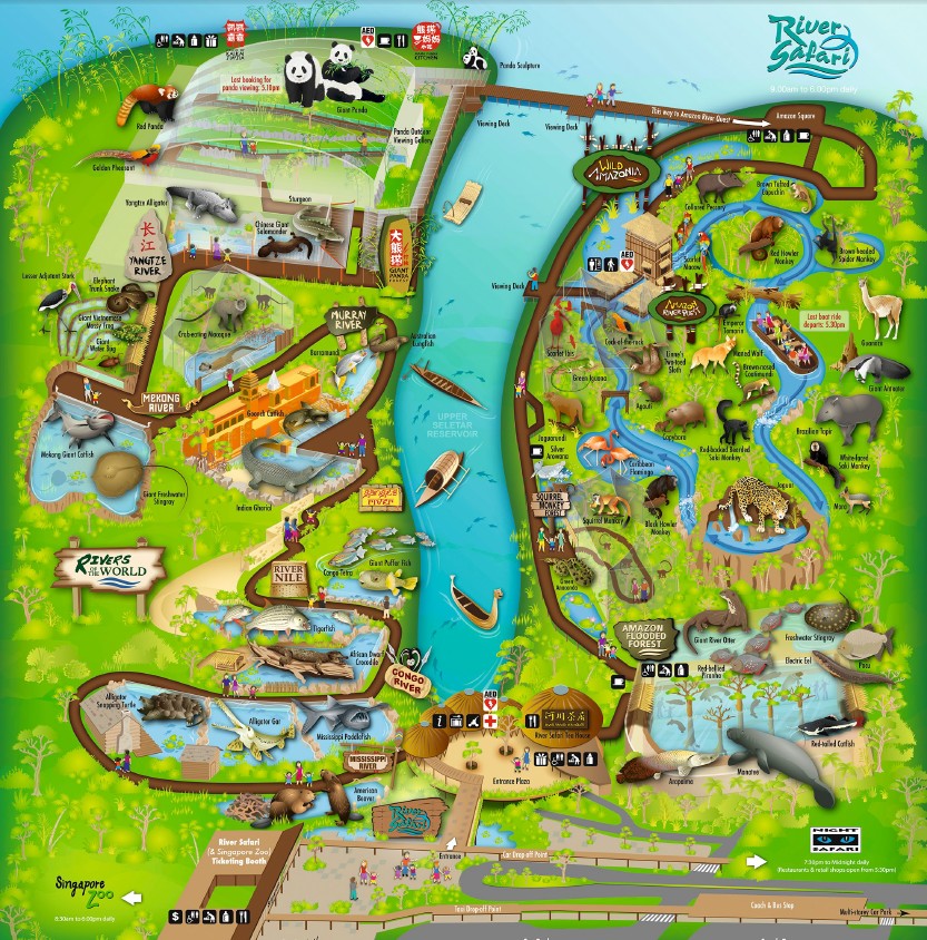 Карта, Речное сафари (River Safari), речной парк, Сингапур