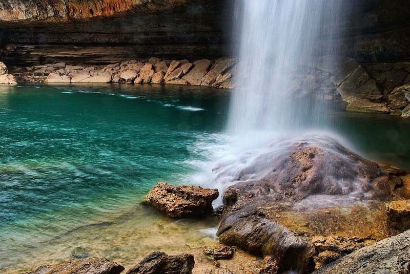 Гамильтон Пул (Hamilton Pool), озеро, водопад, Северная Америка, Остин, Техас, США