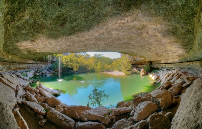 Гамильтон Пул (Hamilton Pool), озеро, водопад, Северная Америка, Остин, Техас, США