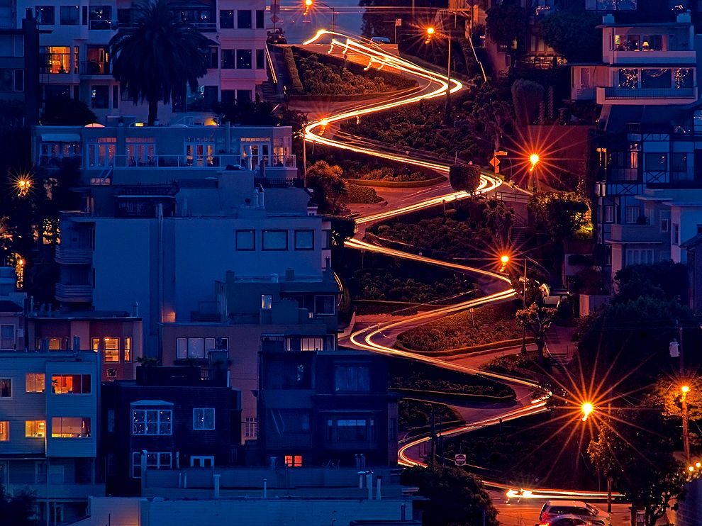 Ломбард-стрит (Lombard Street) - самая извилистая улица в мире, Сан-Франциско, США
