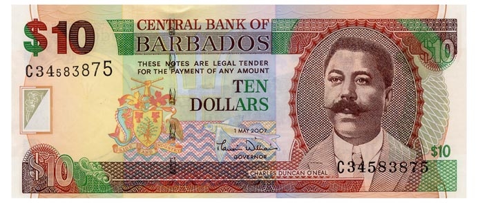 Валюта Барбадоса 10 долларов