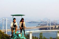 Головокружительный аттракцион «Небесный велосипед» (SkyCycle), Курасики, Япония